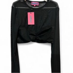 Edikted Black Long Sleeve Mesh Crop Top XS NWT